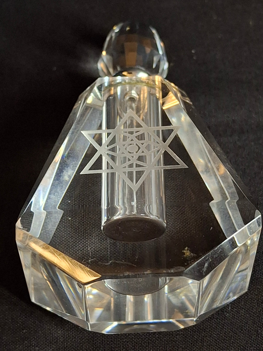 Vintage Faceted Crystal Perfume Bottle Etched Star of David Magen David Dauber