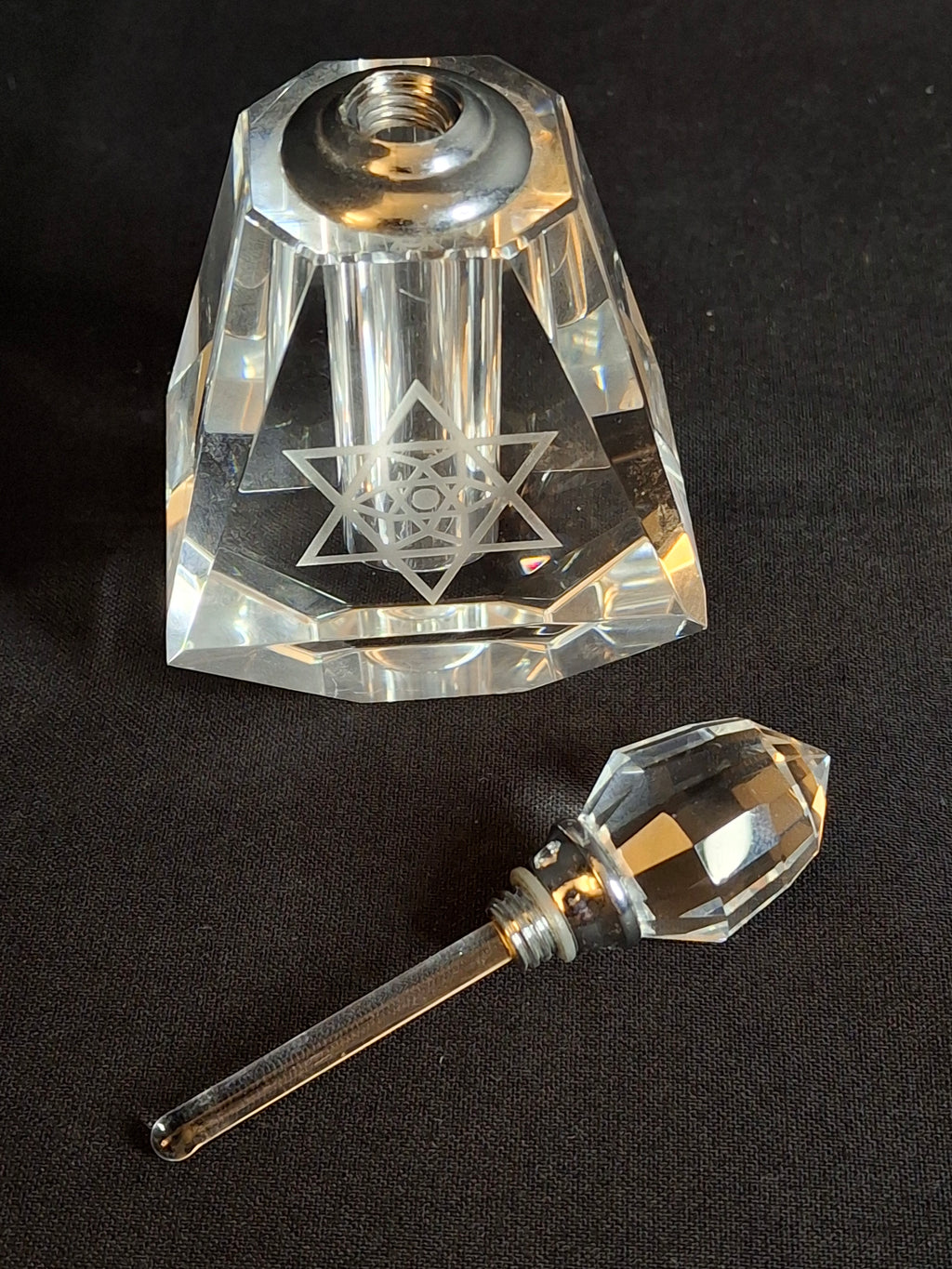 Vintage Faceted Crystal Perfume Bottle Etched Star of David Magen David Dauber