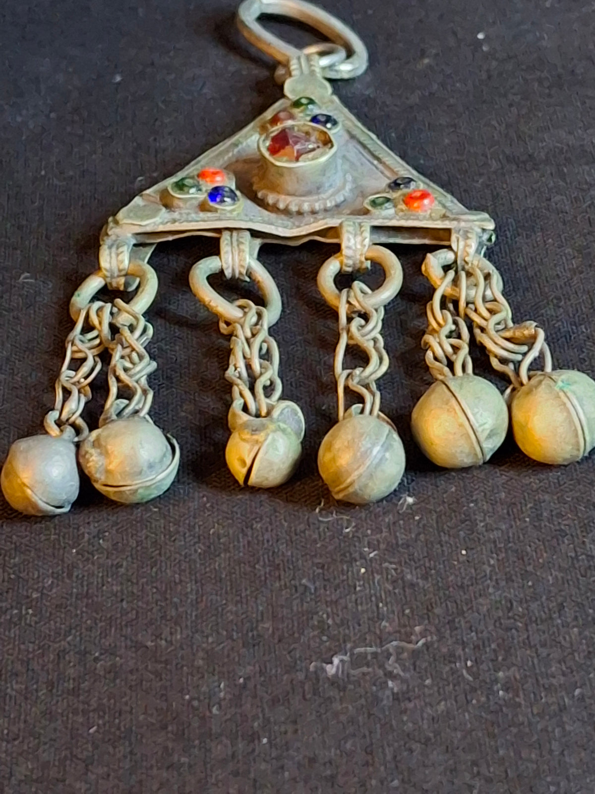 Vintage Sephardic Mizrahi Jewish Silver Amulet Pendant Glass Cabochons Dangles Yemen