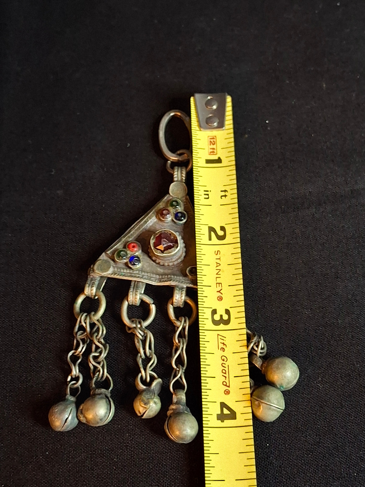 Vintage Sephardic Mizrahi Jewish Silver Amulet Pendant Glass Cabochons Dangles Yemen