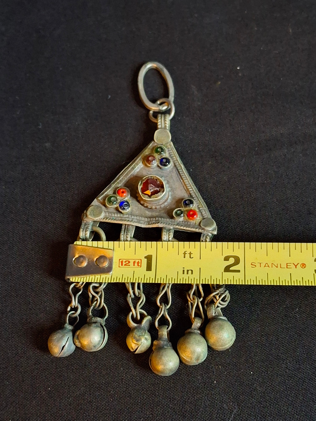 Vintage Sephardic Mizrahi Jewish Silver Amulet Pendant Glass Cabochons Dangles Yemen