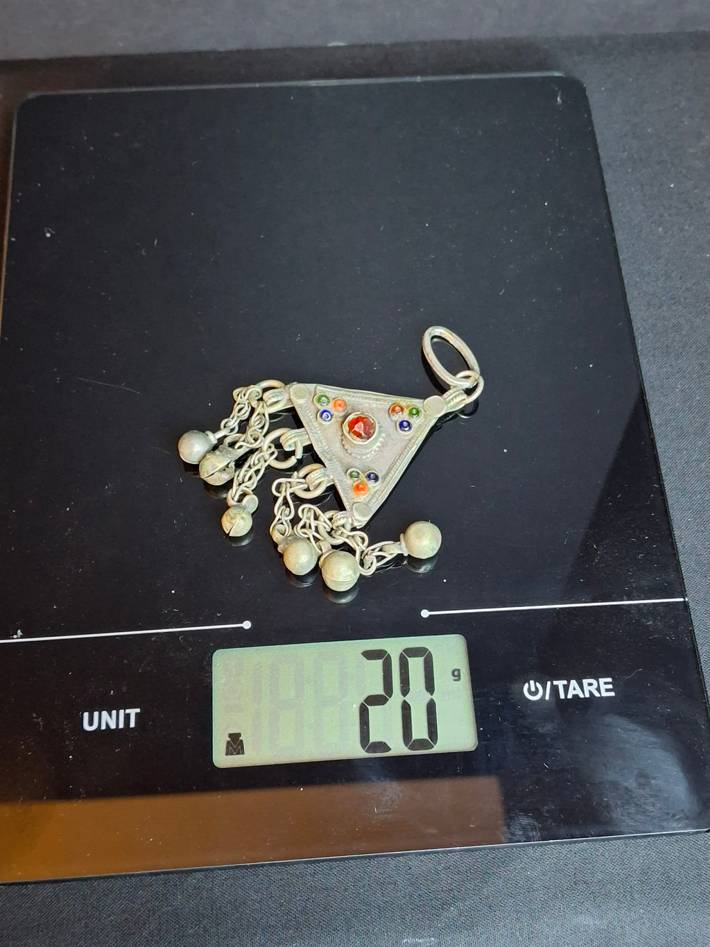 Vintage Sephardic Mizrahi Jewish Silver Amulet Pendant Glass Cabochons Dangles Yemen