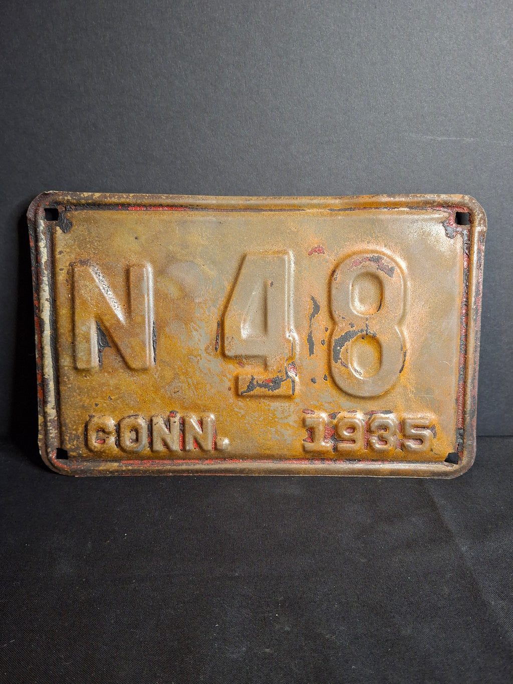 Vintage 1935 Connecticut License Plate N-48 - Original Patina CT Automobilia