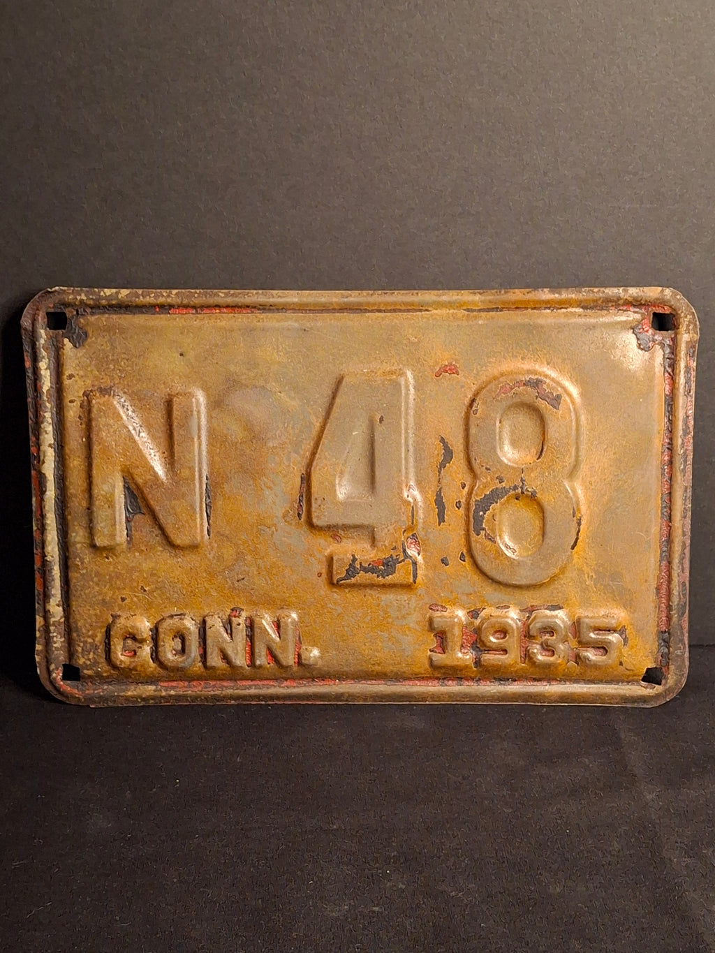 Vintage 1935 Connecticut License Plate N-48 - Original Patina CT Automobilia
