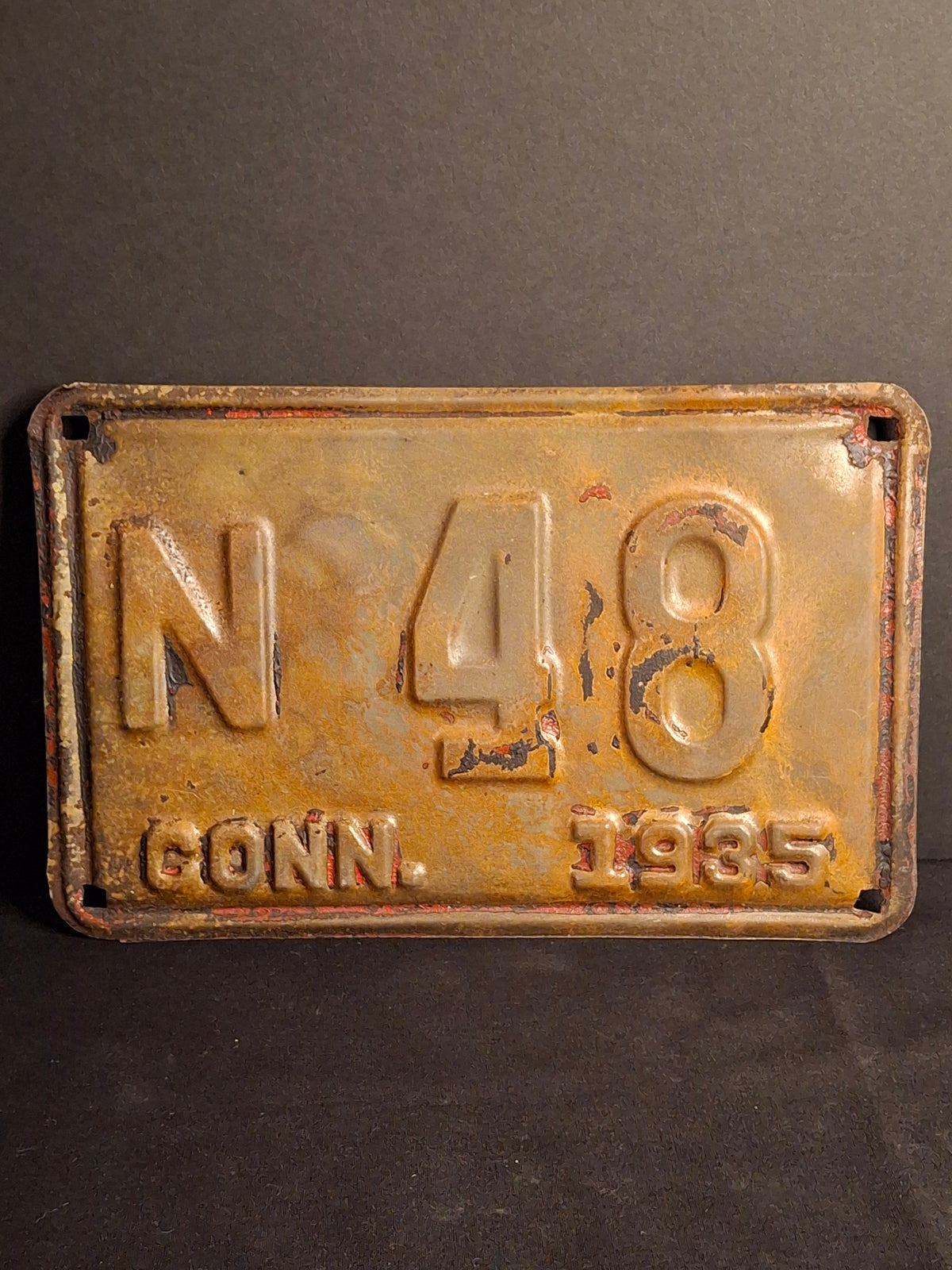 Vintage 1935 Connecticut License Plate N-48 - Original Patina CT Automobilia
