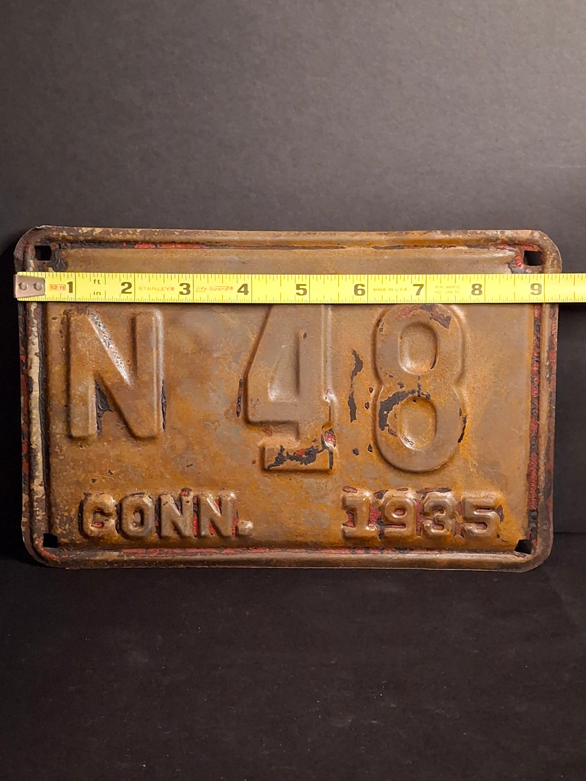 Vintage 1935 Connecticut License Plate N-48 - Original Patina CT Automobilia