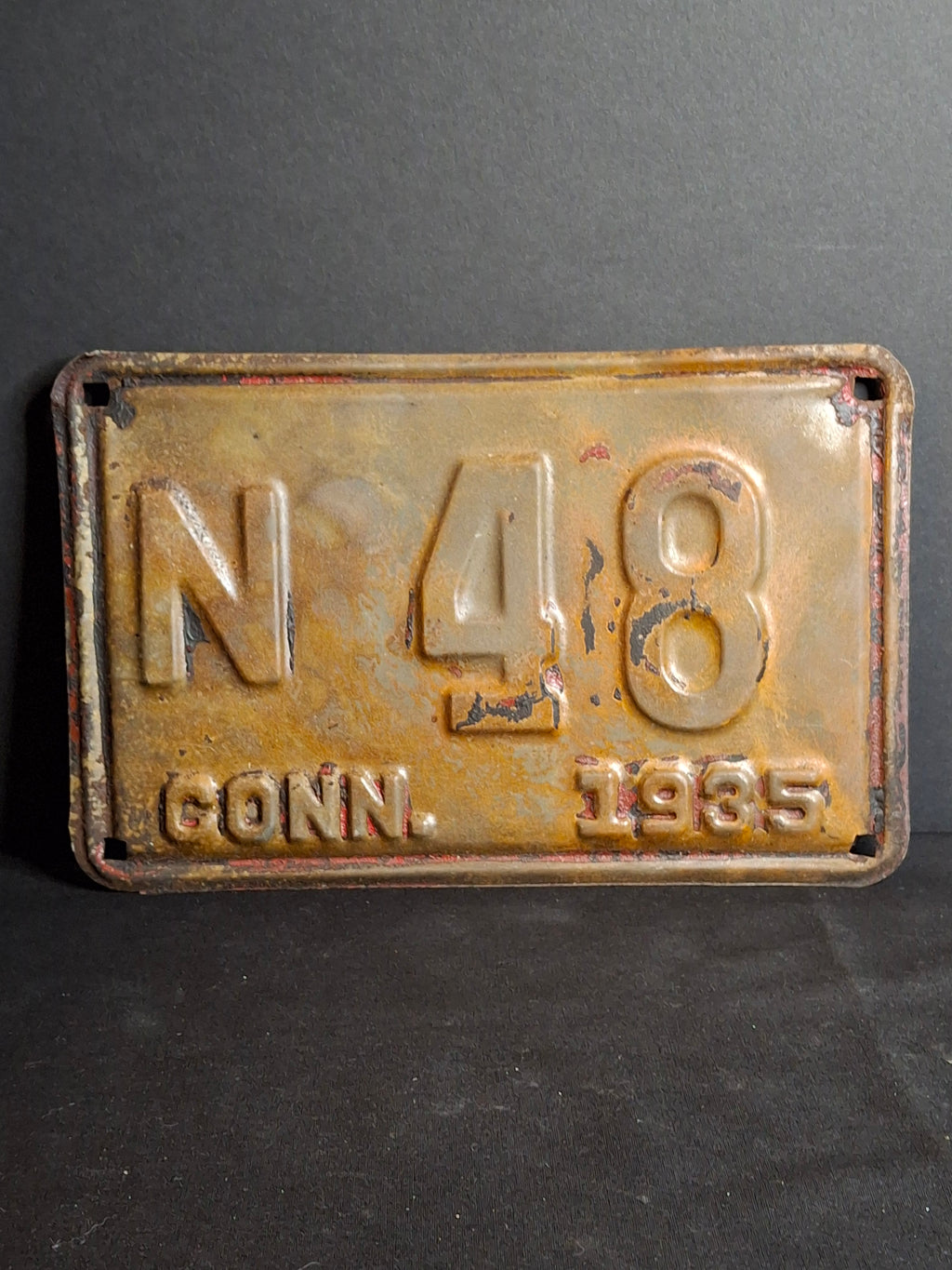 Vintage 1935 Connecticut License Plate N-48 - Original Patina CT Automobilia