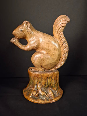 Antique Cast Iron Squirrel on Stump Doorstop C. 1920s Original Paint Hubley B&H Era