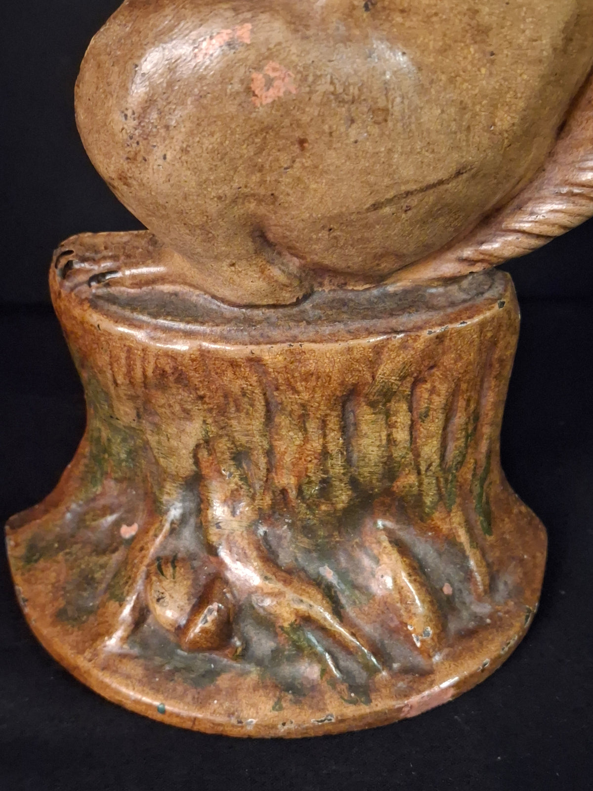 Antique Cast Iron Squirrel on Stump Doorstop C. 1920s Original Paint Hubley B&H Era