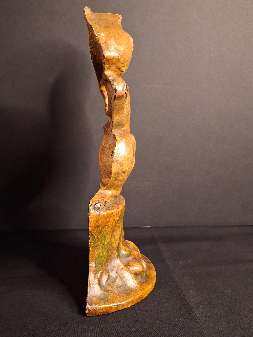 Antique Cast Iron Squirrel on Stump Doorstop C. 1920s Original Paint Hubley B&H Era