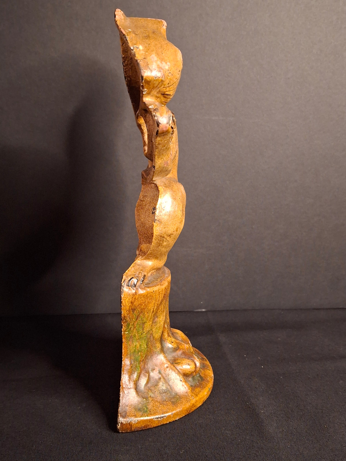 Antique Cast Iron Squirrel on Stump Doorstop C. 1920s Original Paint Hubley B&H Era