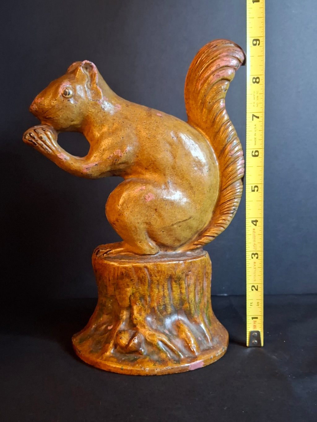 Antique Cast Iron Squirrel on Stump Doorstop C. 1920s Original Paint Hubley B&H Era