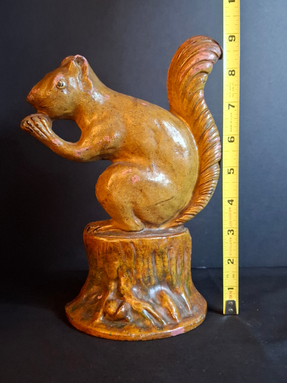 Antique Cast Iron Squirrel on Stump Doorstop C. 1920s Original Paint Hubley B&H Era
