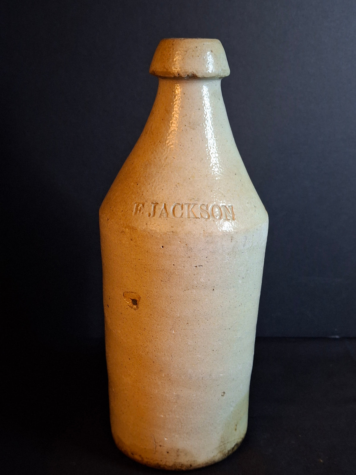 Antique Salt Glaze Stoneware Beer Ale Bottle E. Jackson Stamped 19th Century Pottery