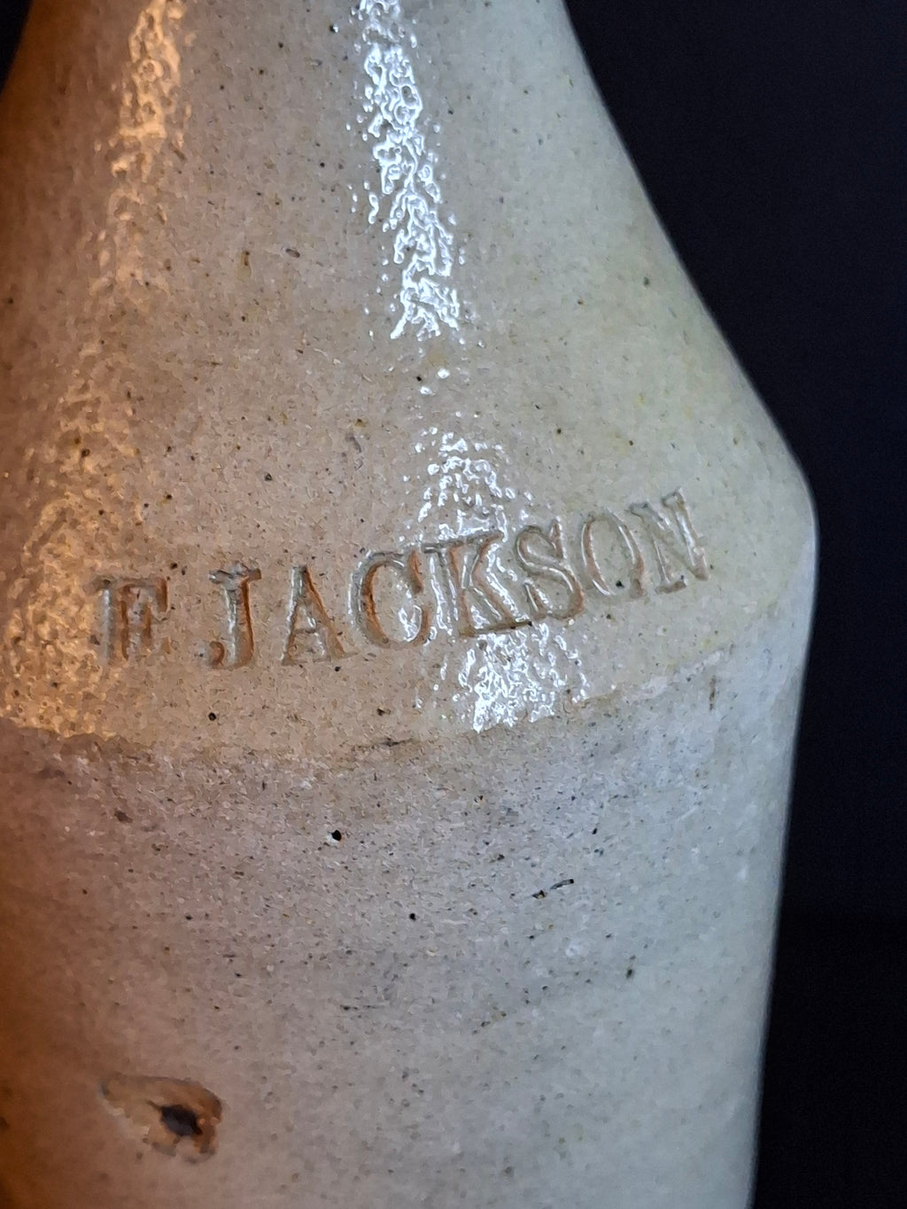 Antique Salt Glaze Stoneware Beer Ale Bottle E. Jackson Stamped 19th Century Pottery