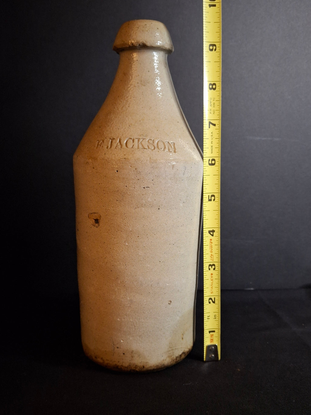 Antique Salt Glaze Stoneware Beer Ale Bottle E. Jackson Stamped 19th Century Pottery