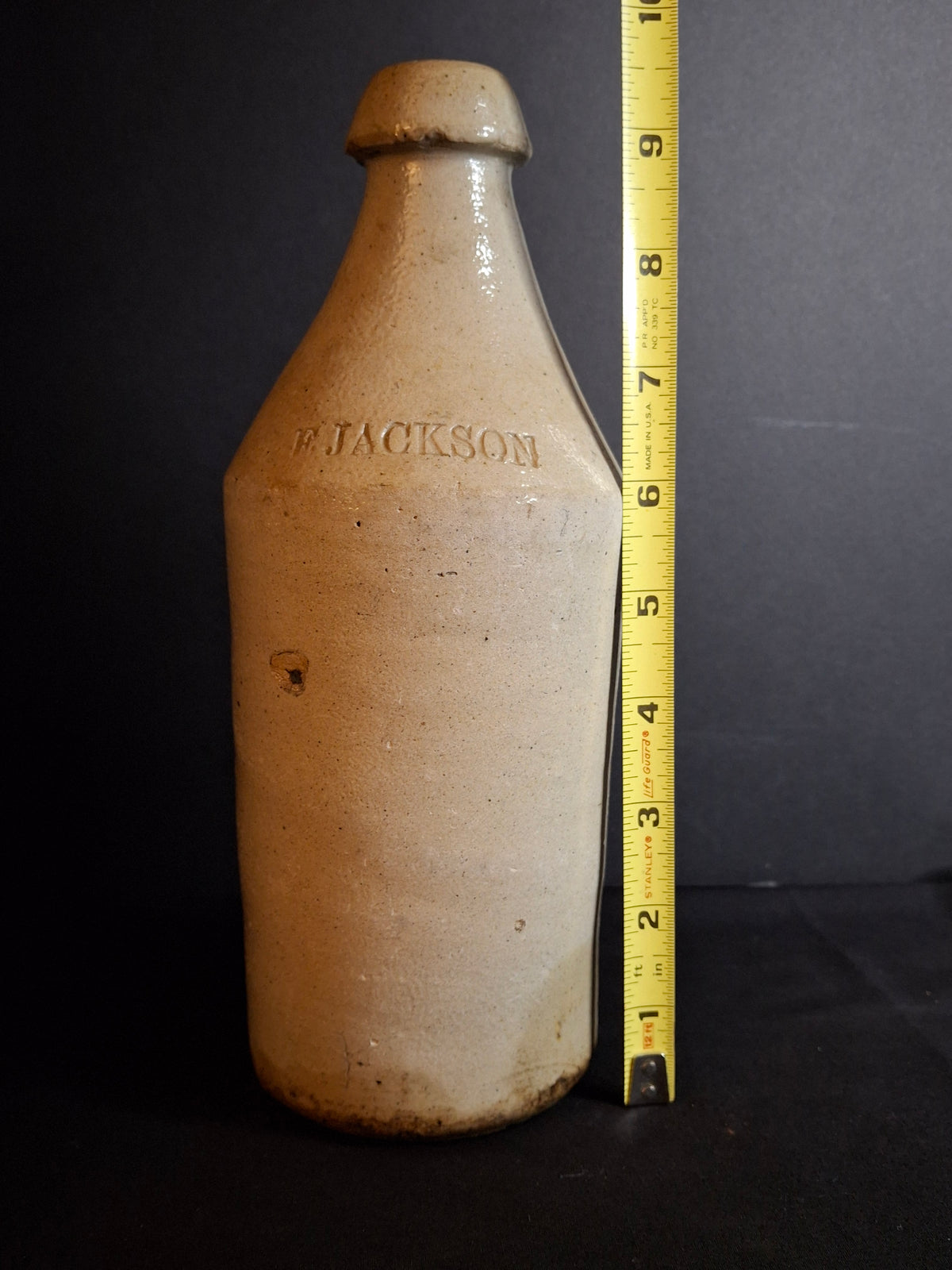 Antique Salt Glaze Stoneware Beer Ale Bottle E. Jackson Stamped 19th Century Pottery