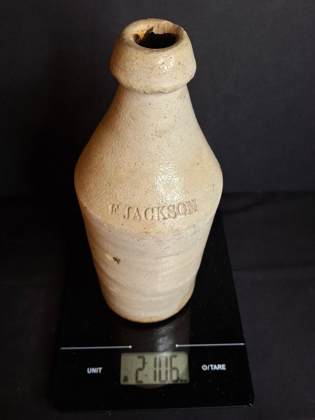 Antique Salt Glaze Stoneware Beer Ale Bottle E. Jackson Stamped 19th Century Pottery