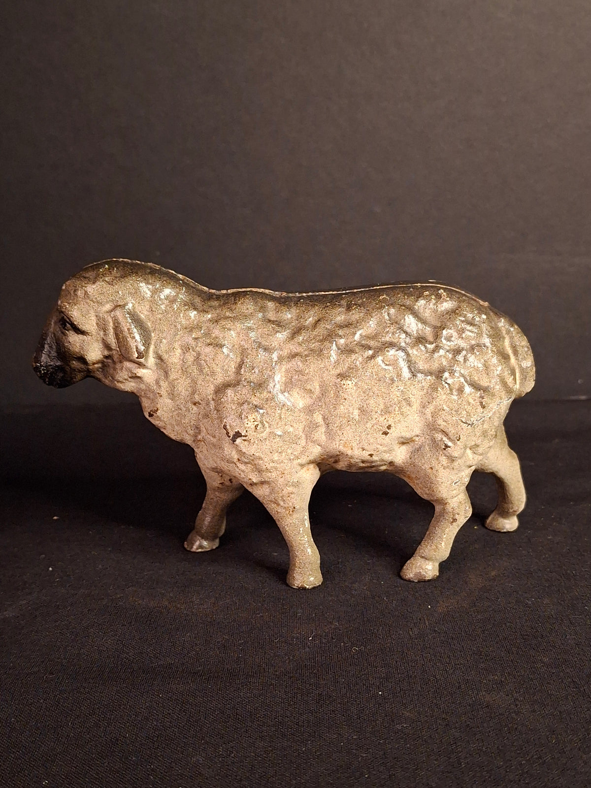 Antique A.C. Williams Cast Iron Standing Sheep Lamb Still Penny Bank Original Paint c. 1910s