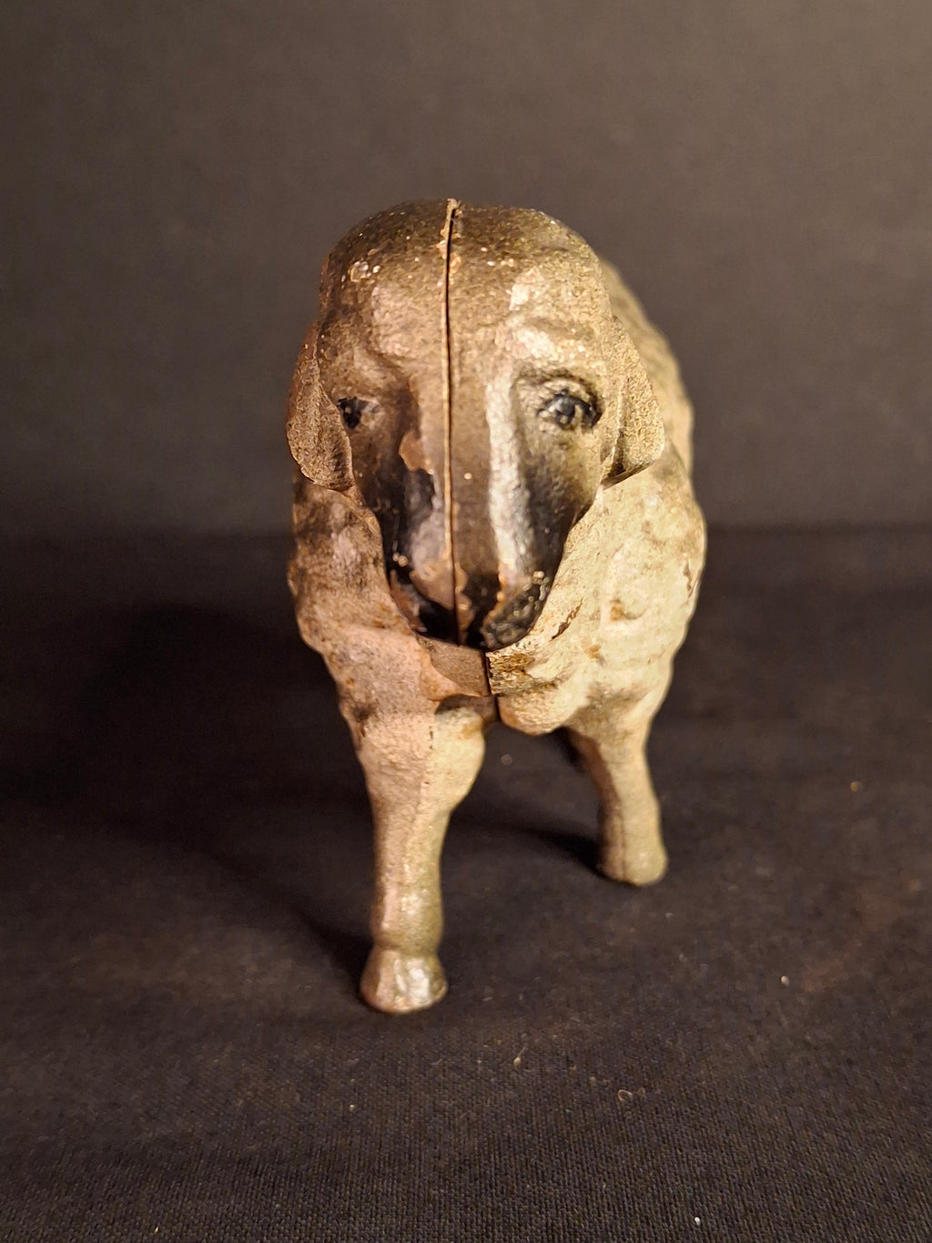 Antique A.C. Williams Cast Iron Standing Sheep Lamb Still Penny Bank Original Paint c. 1910s