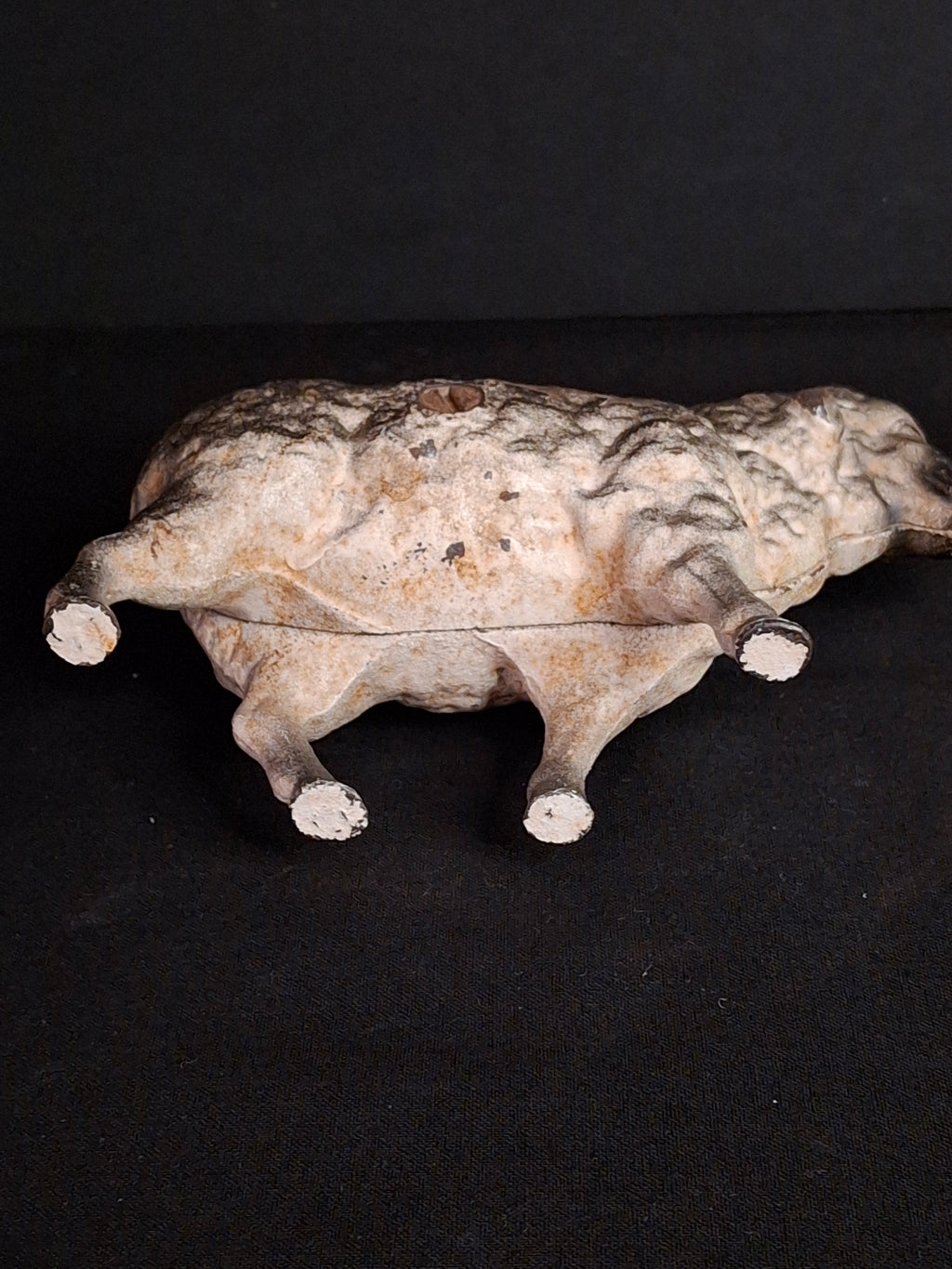 Antique A.C. Williams Cast Iron Standing Sheep Lamb Still Penny Bank Original Paint c. 1910s