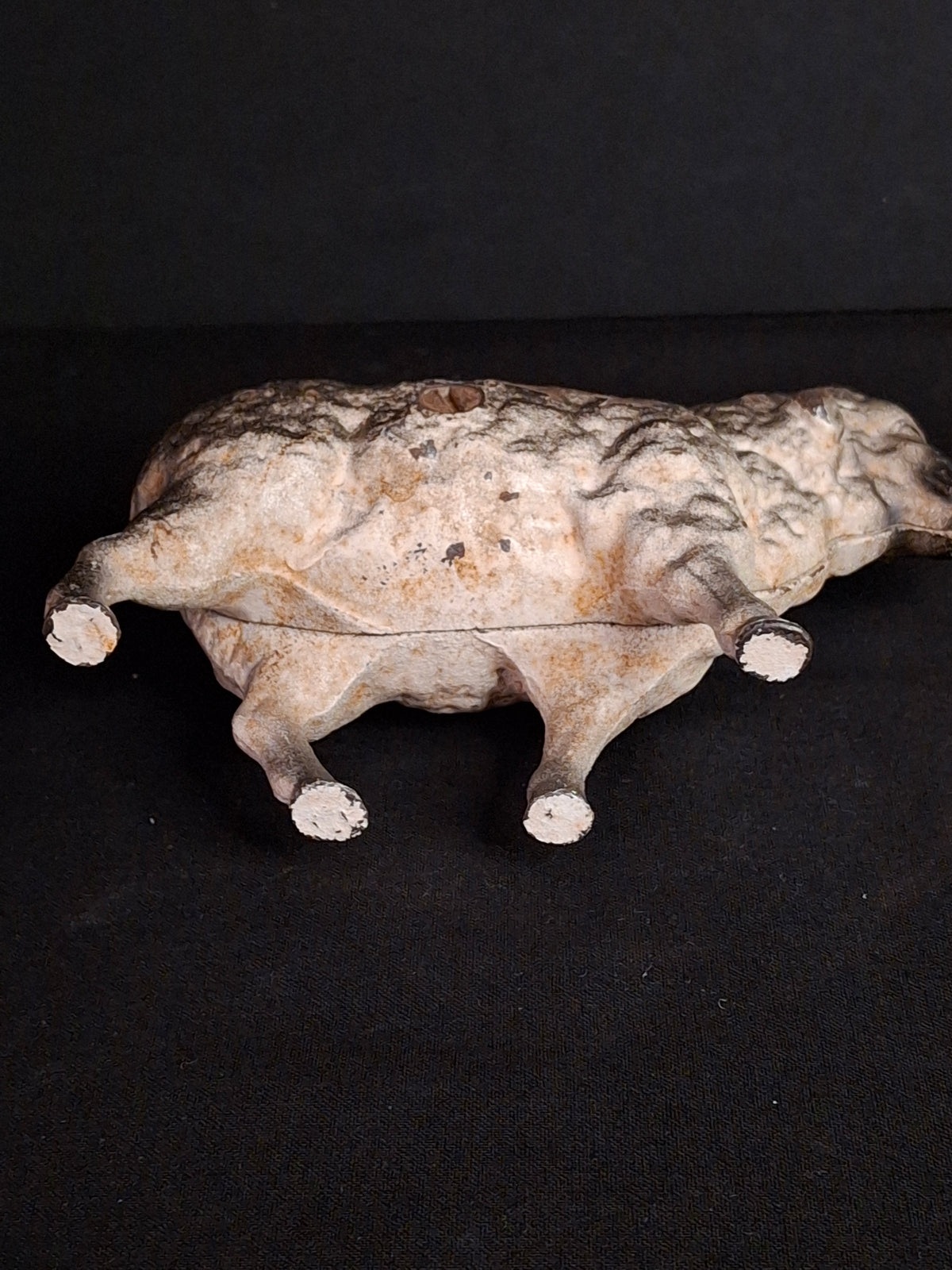 Antique A.C. Williams Cast Iron Standing Sheep Lamb Still Penny Bank Original Paint c. 1910s