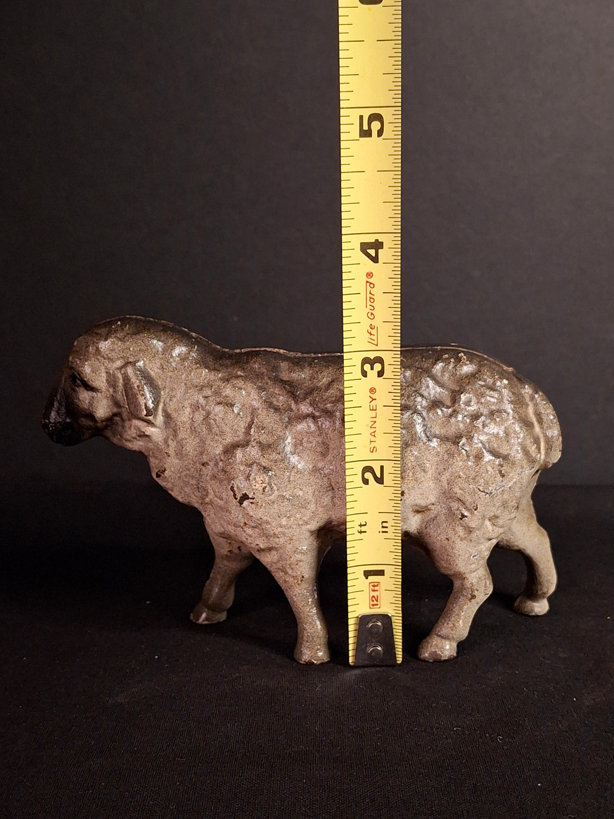 Antique A.C. Williams Cast Iron Standing Sheep Lamb Still Penny Bank Original Paint c. 1910s