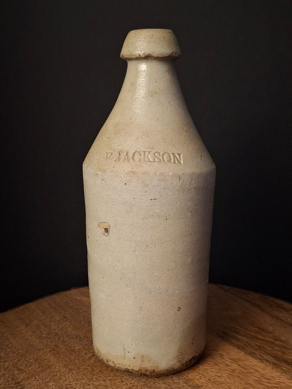 Antique Salt Glaze Stoneware Beer Ale Bottle E. Jackson Stamped 19th Century Pottery