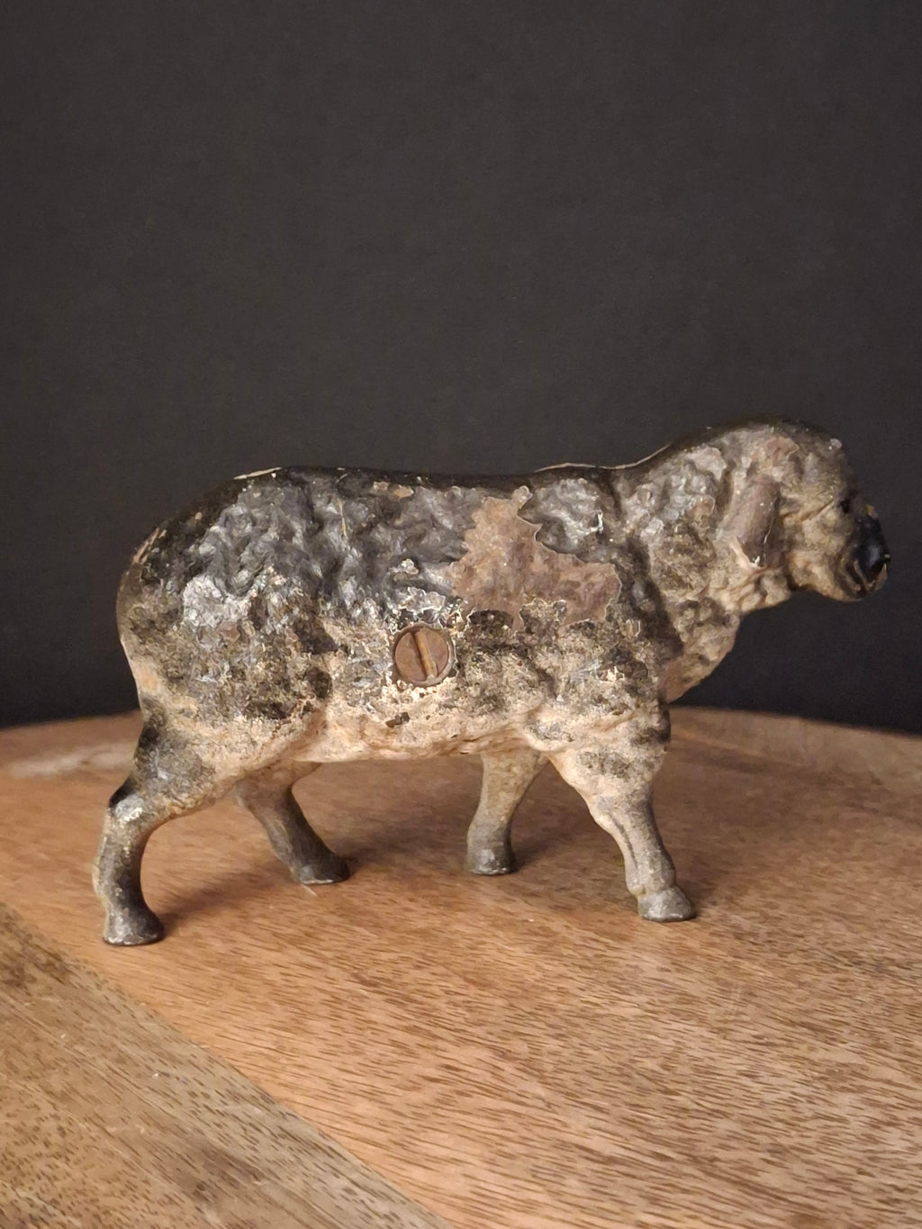 Antique A.C. Williams Cast Iron Standing Sheep Lamb Still Penny Bank Original Paint c. 1910s
