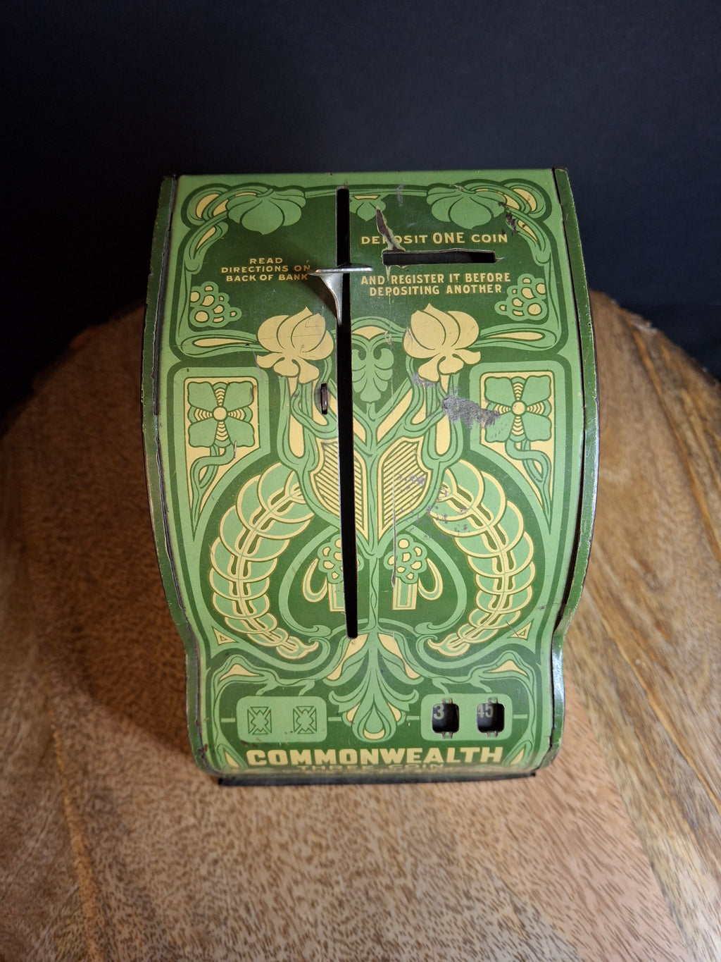 Antique Art Nouveau Tin Litho Commonwealth 3 Coin Register Bank Shonk Works 1915