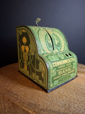 Antique Art Nouveau Tin Litho Commonwealth 3 Coin Register Bank Shonk Works 1915