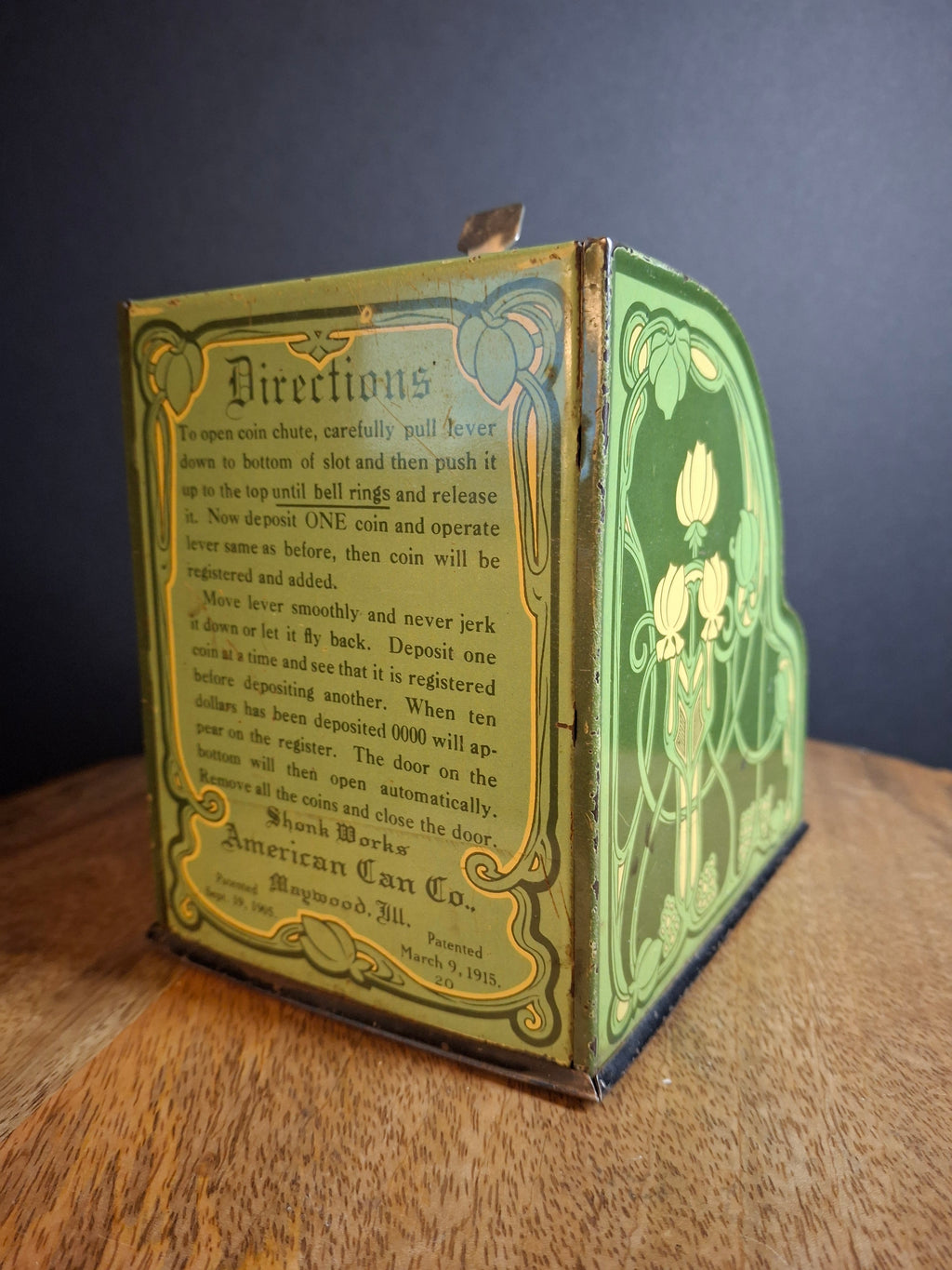 Antique Art Nouveau Tin Litho Commonwealth 3 Coin Register Bank Shonk Works 1915
