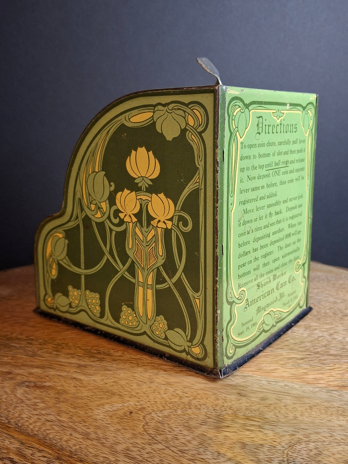 Antique Art Nouveau Tin Litho Commonwealth 3 Coin Register Bank Shonk Works 1915