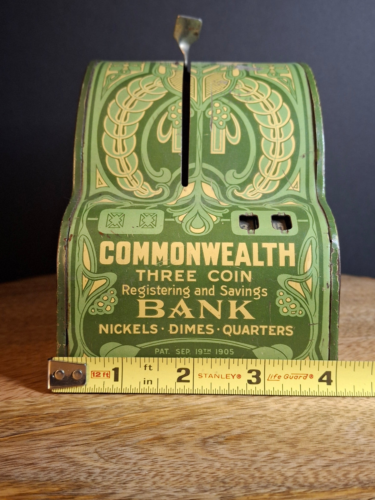 Antique Art Nouveau Tin Litho Commonwealth 3 Coin Register Bank Shonk Works 1915