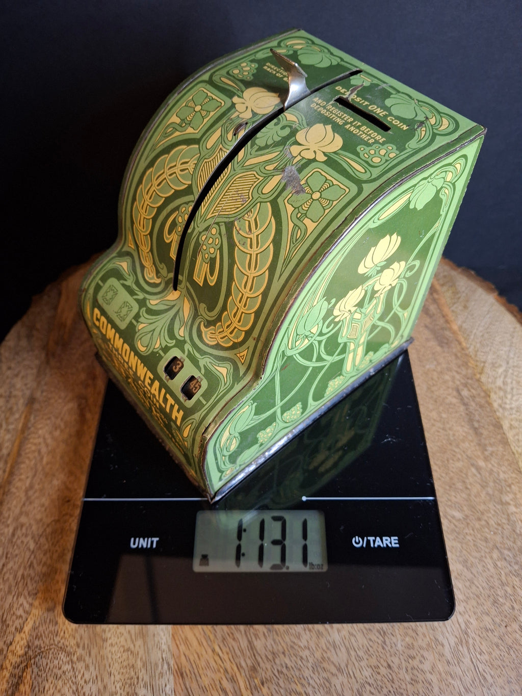 Antique Art Nouveau Tin Litho Commonwealth 3 Coin Register Bank Shonk Works 1915