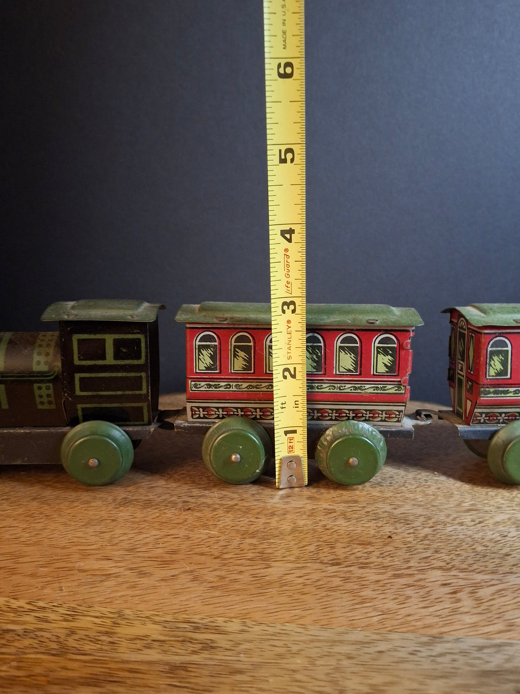 Antique 1920s Hafner Tin Litho 3 Pc Floor Train Set Locomotive & Passenger Cars