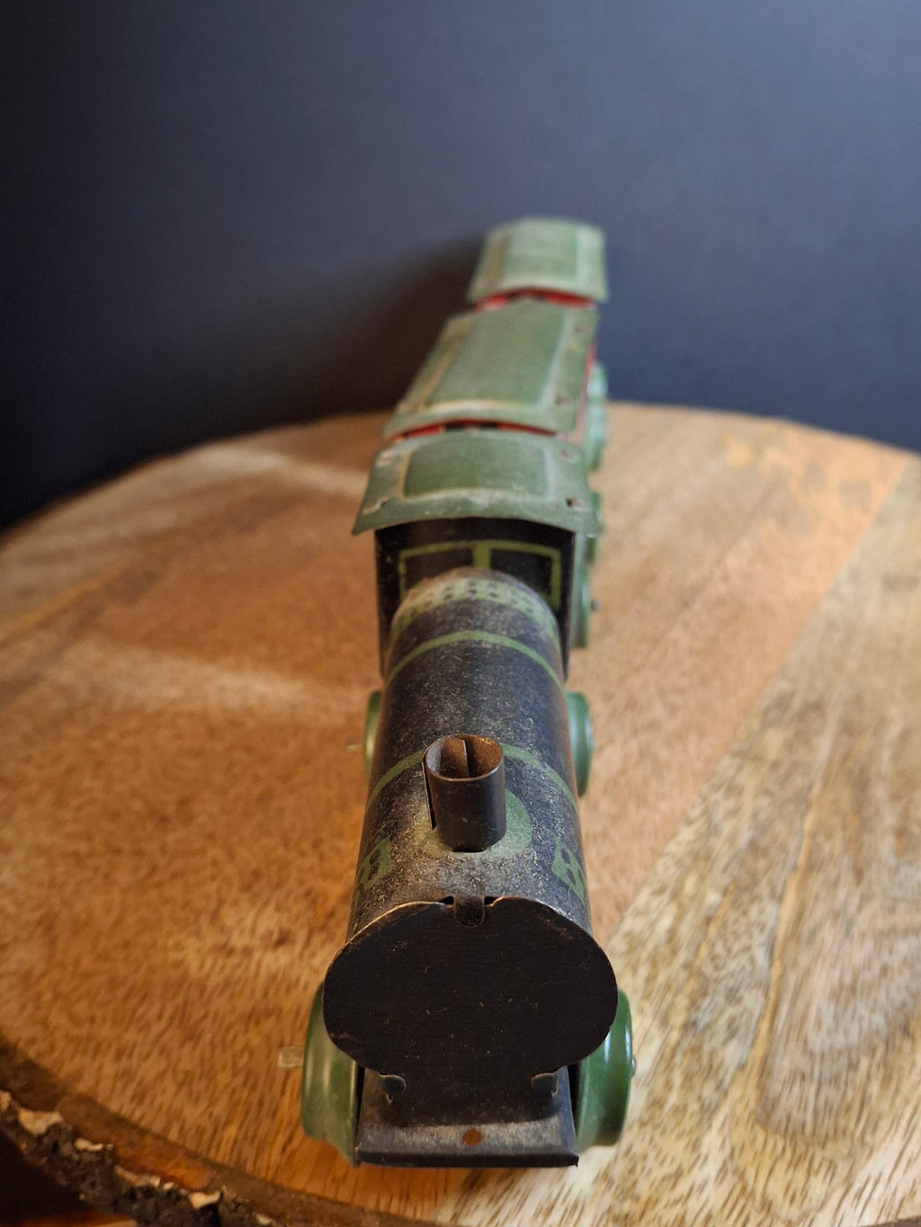 Antique 1920s Hafner Tin Litho 3 Pc Floor Train Set Locomotive & Passenger Cars