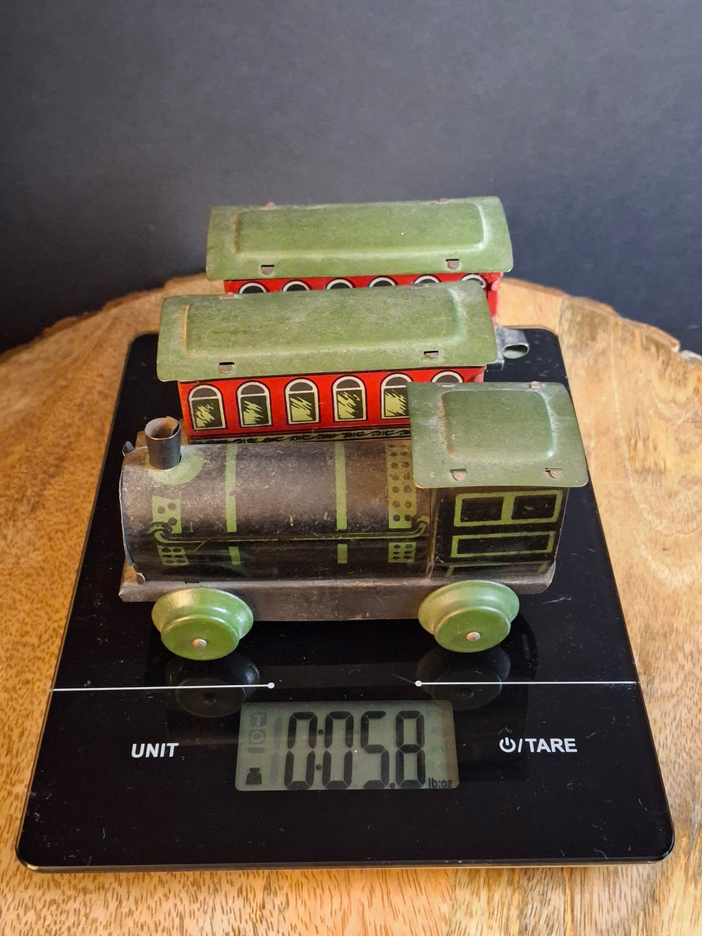 Antique 1920s Hafner Tin Litho 3 Pc Floor Train Set Locomotive & Passenger Cars