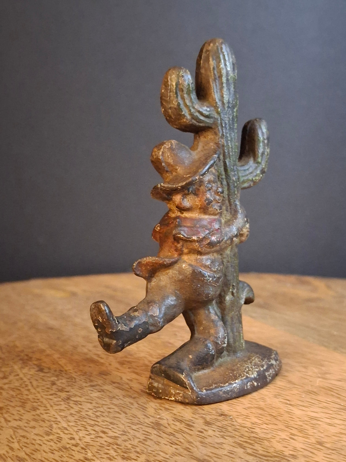 Vintage Cast Iron Drunk Cowboy Hugging Cactus Figural Bottle Opener Figure