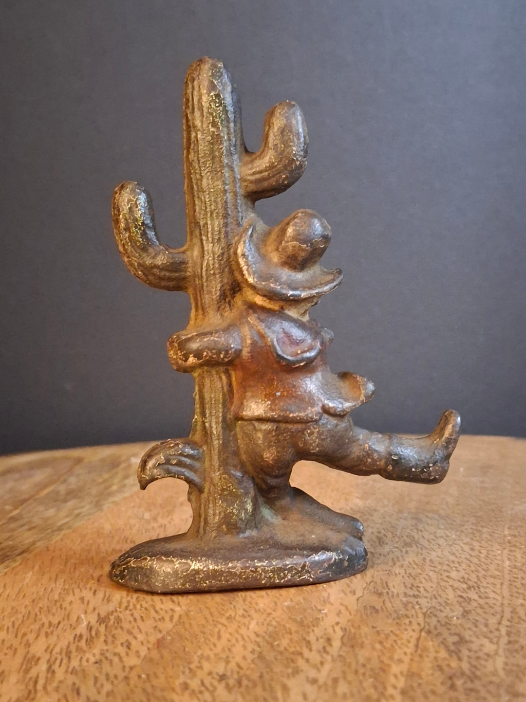 Vintage Cast Iron Drunk Cowboy Hugging Cactus Figural Bottle Opener Figure