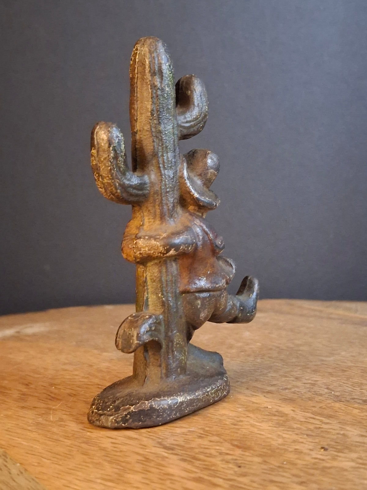 Vintage Cast Iron Drunk Cowboy Hugging Cactus Figural Bottle Opener Figure