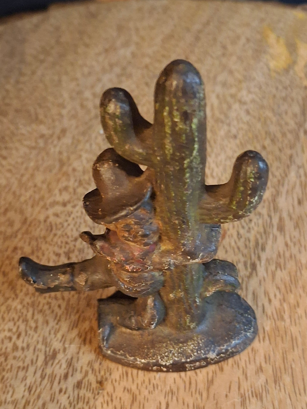 Vintage Cast Iron Drunk Cowboy Hugging Cactus Figural Bottle Opener Figure