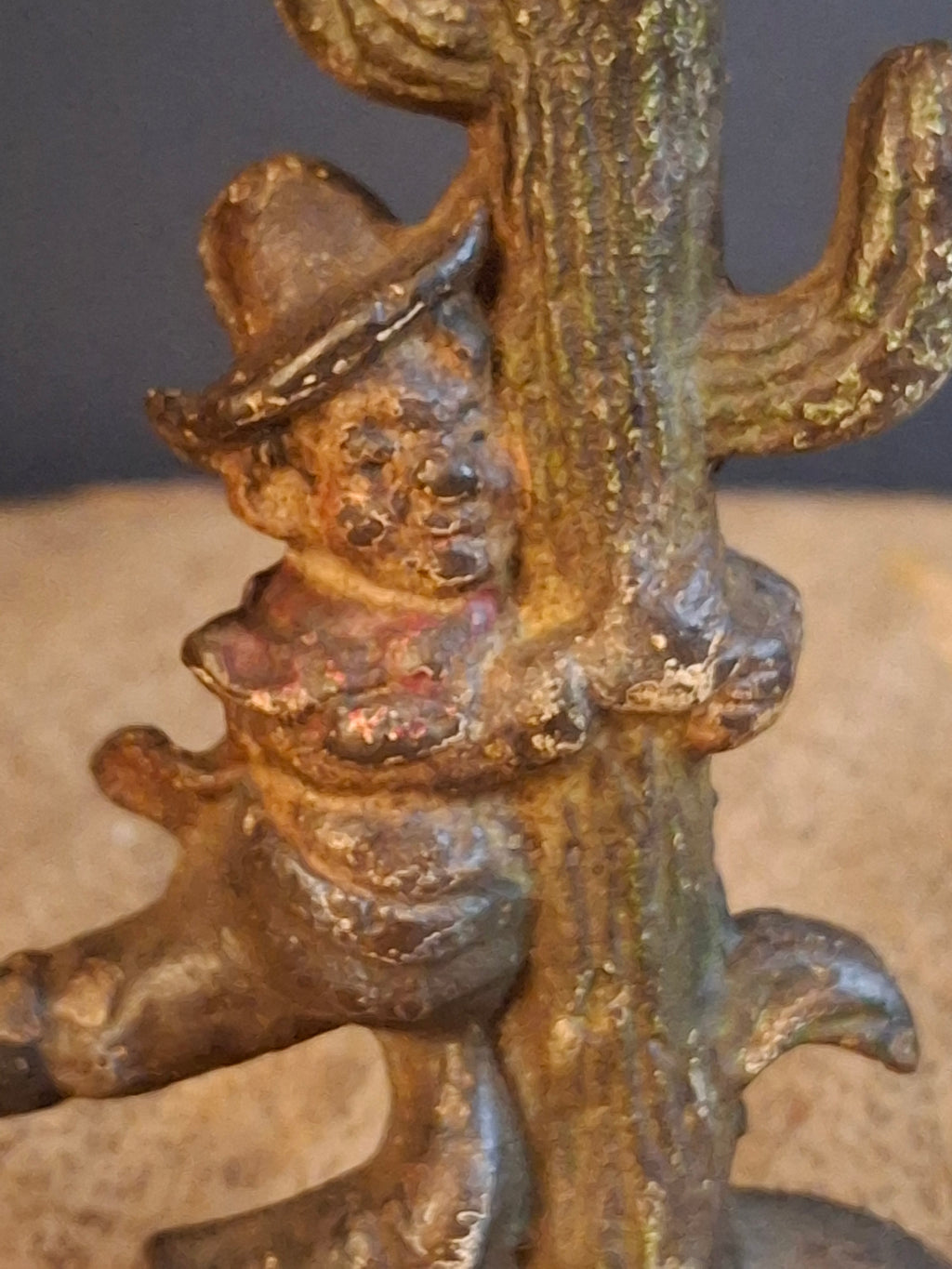Vintage Cast Iron Drunk Cowboy Hugging Cactus Figural Bottle Opener Figure