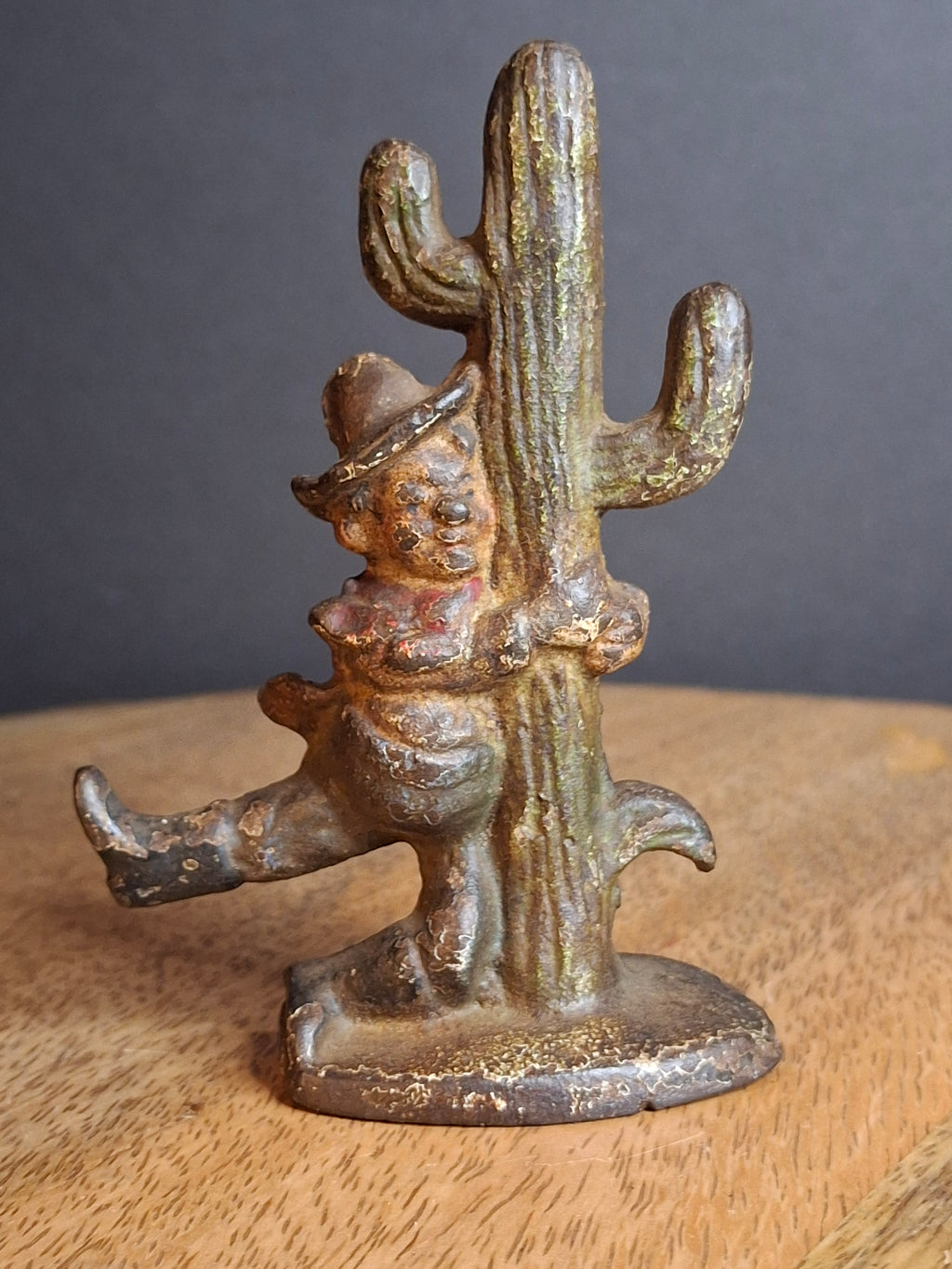 Vintage Cast Iron Drunk Cowboy Hugging Cactus Figural Bottle Opener Figure