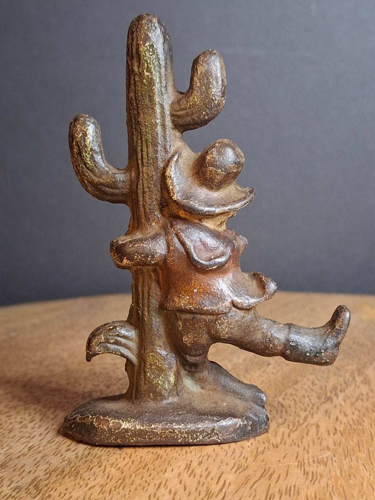Vintage Cast Iron Drunk Cowboy Hugging Cactus Figural Bottle Opener Figure