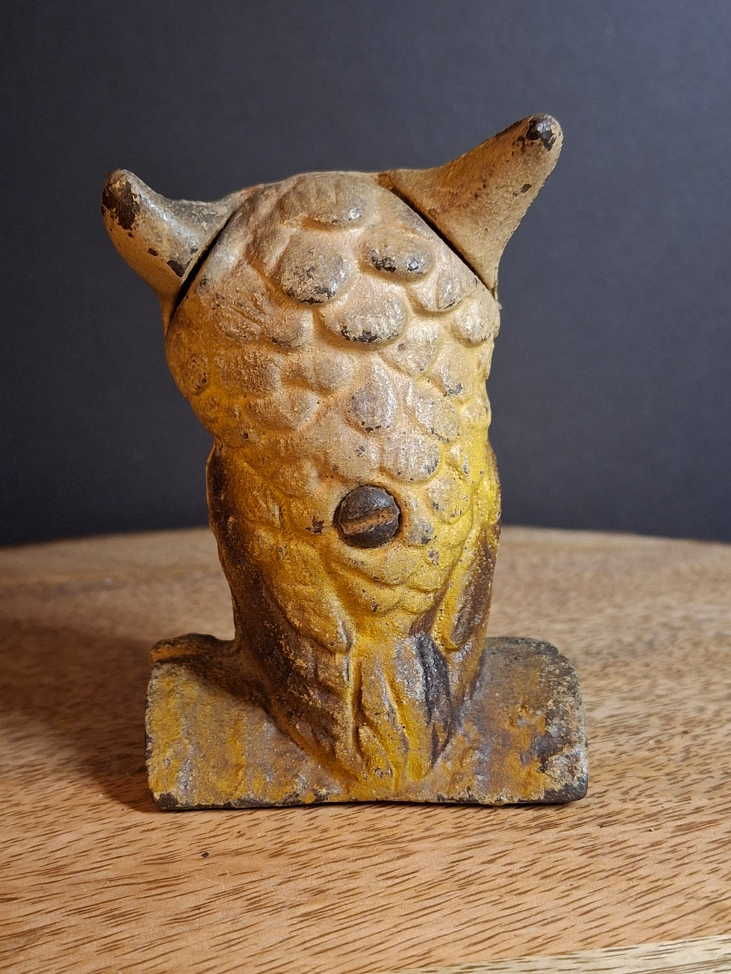 Antique AC Williams Cast Iron Wise Owl Still Bank c 1910s