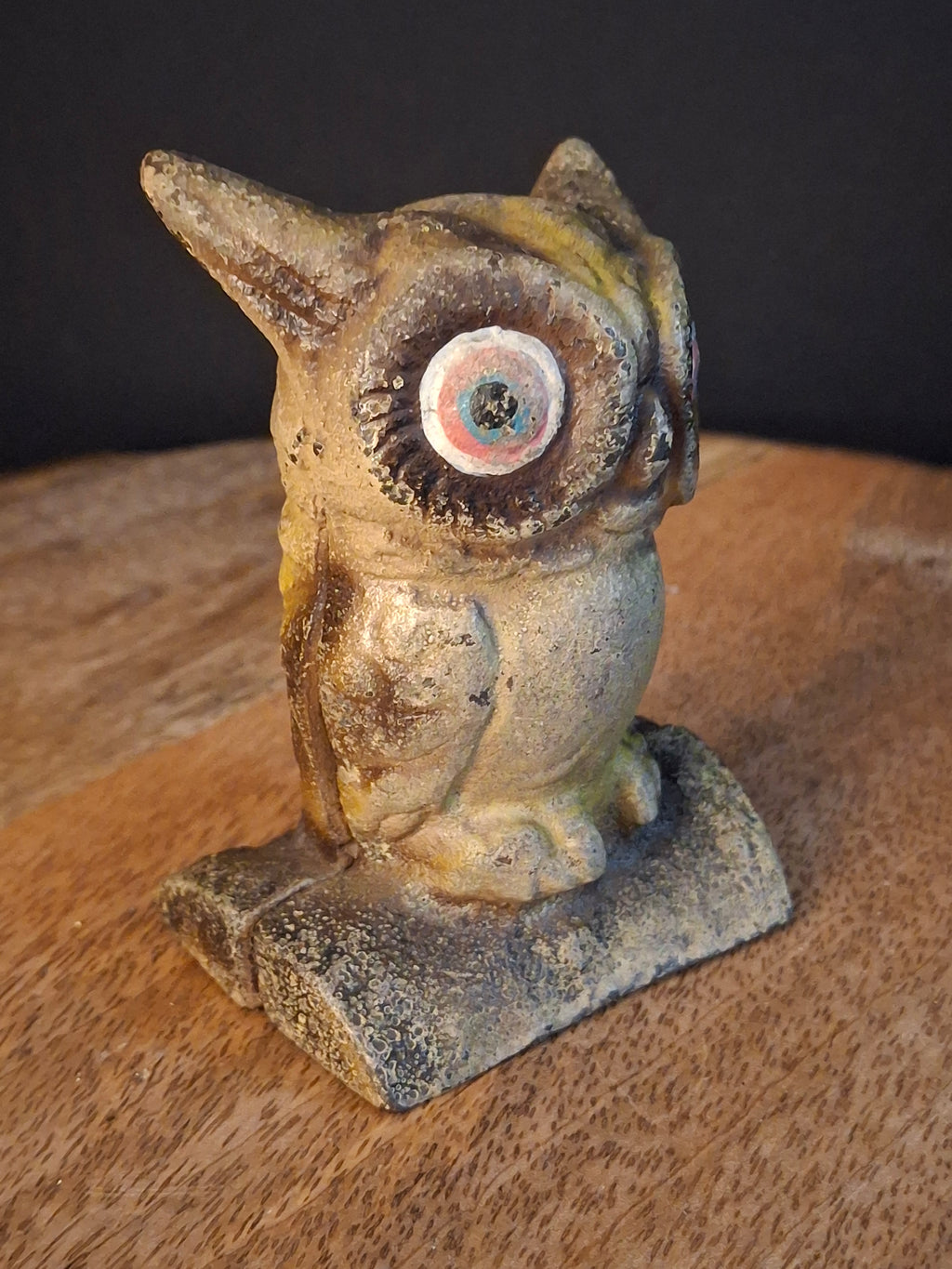 Antique AC Williams Cast Iron Wise Owl Still Bank c 1910s