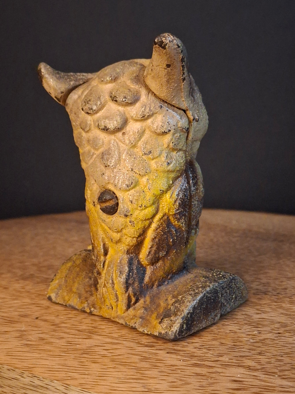 Antique AC Williams Cast Iron Wise Owl Still Bank c 1910s