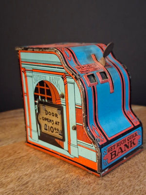 Antique 1930s Girard Tin Litho Cash Register Bank US Mint Philadelphia Get Rich Quick