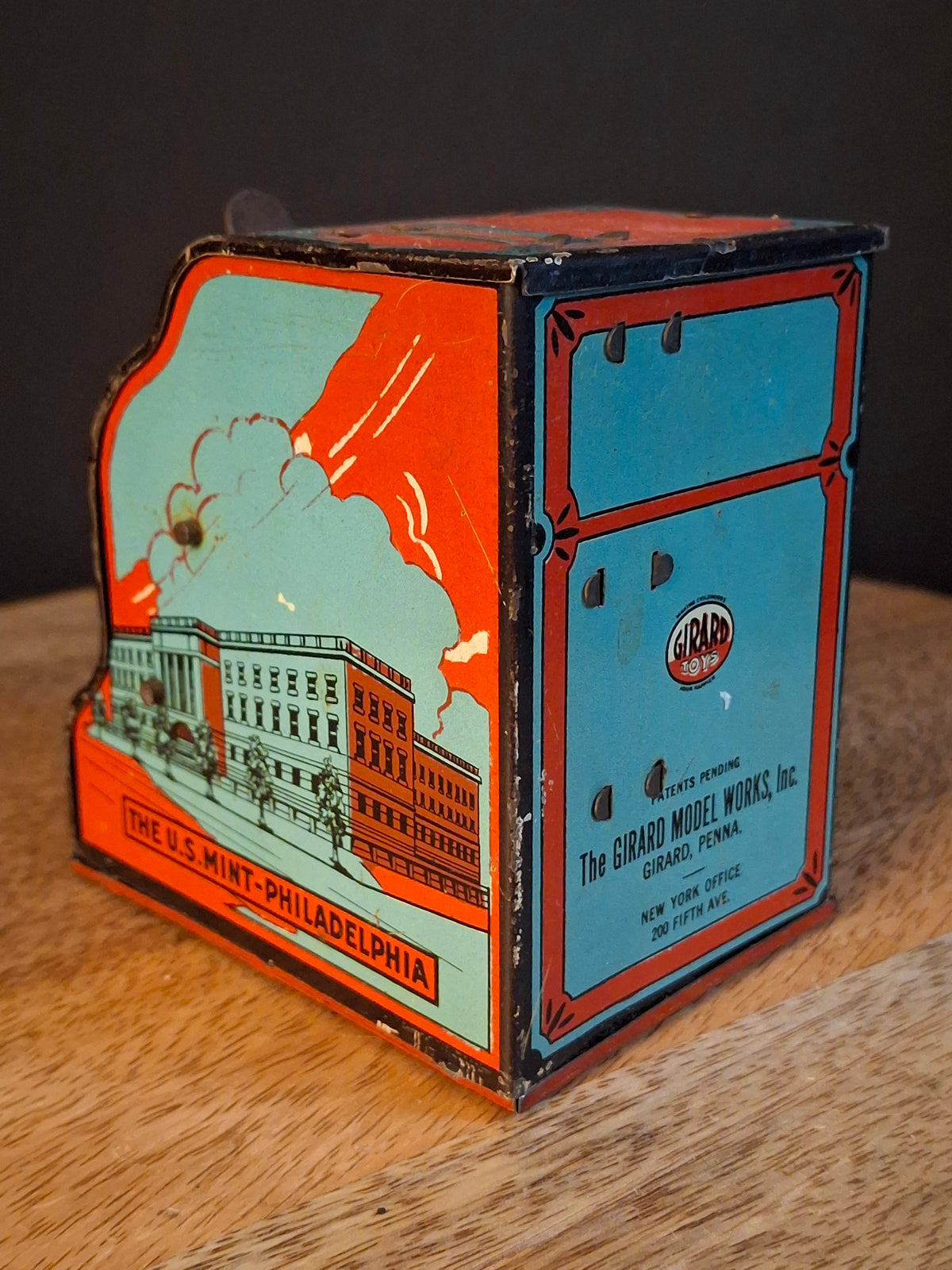 Antique 1930s Girard Tin Litho Cash Register Bank US Mint Philadelphia Get Rich Quick
